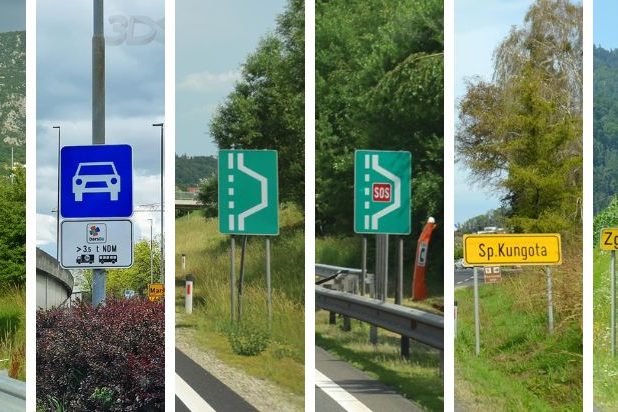 prometni znaki, hitra cesta, Cesta, določena za motorna vozila, e-vinjeta, 110 km/h, 90 km/h, naselje, sos, odstavna niša,